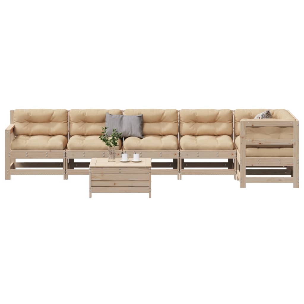 vidaXL 7 pcs conjunto lounge de jardim c/ almofadões pinho maciço