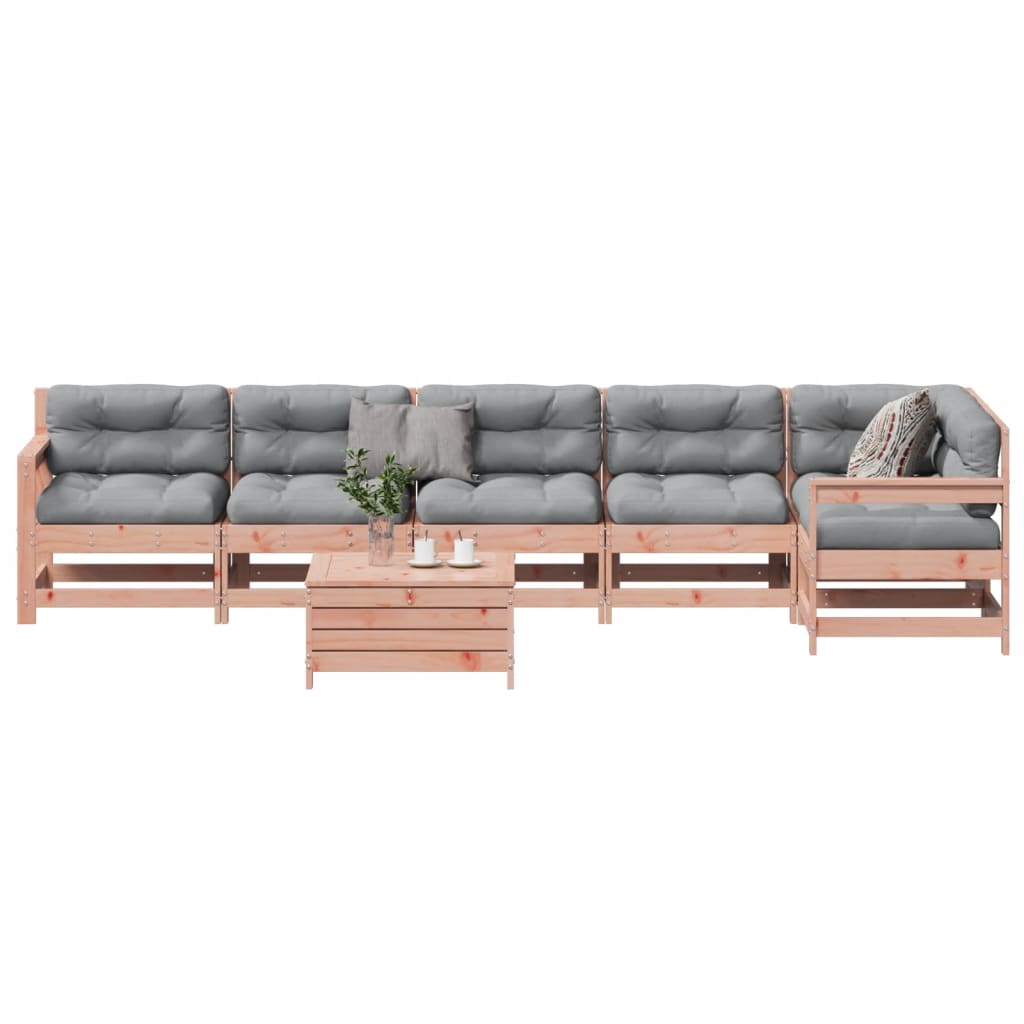 vidaXL 7 pcs conj. lounge jardim com almofadões madeira douglas maciça