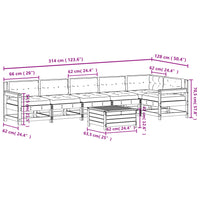 vidaXL 7 pcs conj. lounge jardim com almofadões madeira douglas maciça