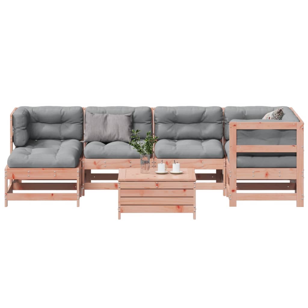 vidaXL 7 pcs conj. lounge jardim com almofadões madeira douglas maciça