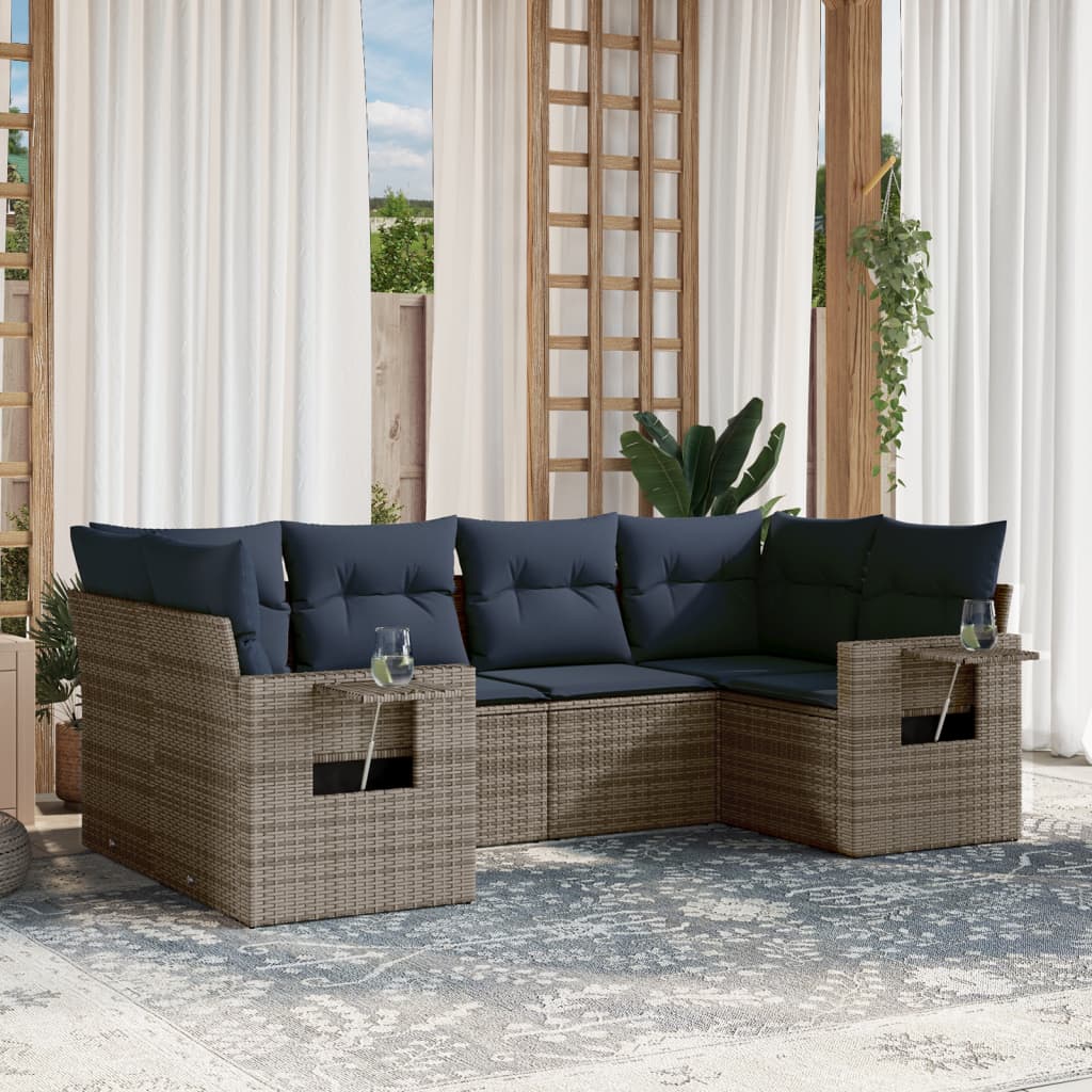 vidaXL 6 pcs conjunto sofás p/ jardim c/ almofadões vime PE cinzento