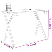 vidaXL Secretária de gaming c/ pernas em forma de Y 110x60x75 cm preto