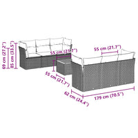 vidaXL 7 pcs conjunto sofás p/ jardim c/ almofadões vime PE cinzento