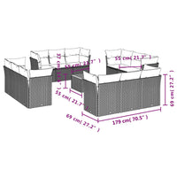 vidaXL 13 pcs conjunto sofás p/ jardim c/ almofadões vime PE cinzento