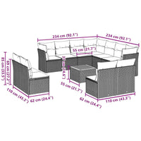 vidaXL 12 pcs conjunto sofás p/ jardim c/ almofadões vime PE cinzento