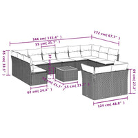 vidaXL 13 pcs conjunto sofás p/ jardim c/ almofadões vime PE cinzento