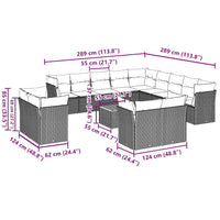 vidaXL 14 pcs conjunto sofás p/ jardim c/ almofadões vime PE cinzento