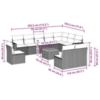 vidaXL 11 pcs conjunto sofás de jardim c/ almofadões vime PE cinzento