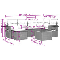 vidaXL 7 pcs conjunto sofás p/ jardim c/ almofadões vime PE cinzento