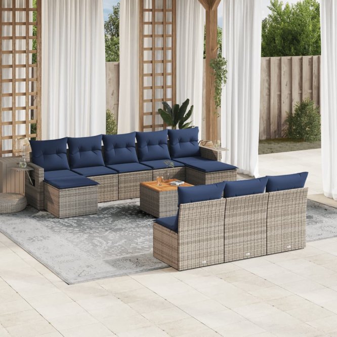 vidaXL 11 pcs conjunto sofás de jardim c/ almofadões vime PE cinzento