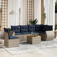 vidaXL 7 pcs conjunto sofás p/ jardim c/ almofadões vime PE cinzento