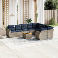 vidaXL 10 pcs conjunto sofás p/ jardim c/ almofadões vime PE cinzento