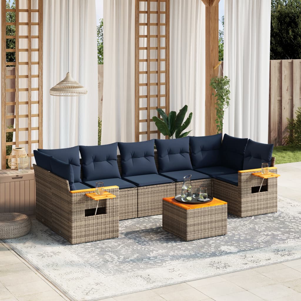 vidaXL 8 pcs conjunto sofás p/ jardim c/ almofadões vime PE cinzento