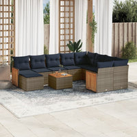 vidaXL 11 pcs conjunto sofás de jardim c/ almofadões vime PE cinzento