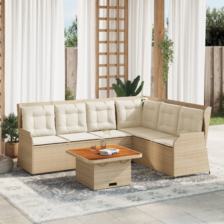 vidaXL 5 pcs conjunto lounge p/ jardim com almofadões vime PE bege