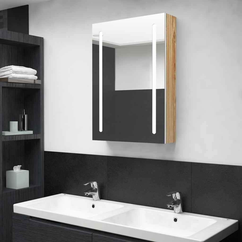 vidaXL Armário espelhado para casa de banho com LED 50x13x70 cm