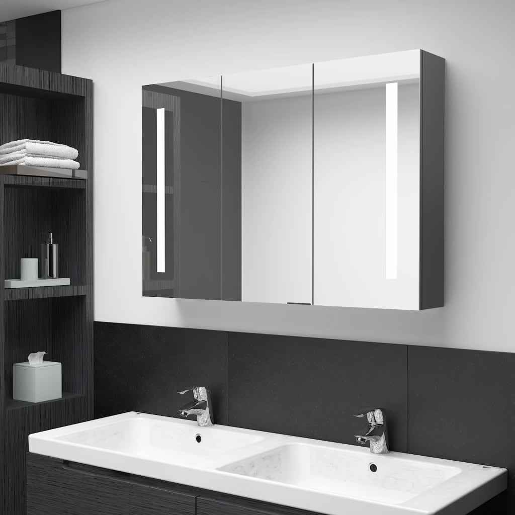 vidaXL Armário espelhado para casa de banho com LED 50x13x70 cm