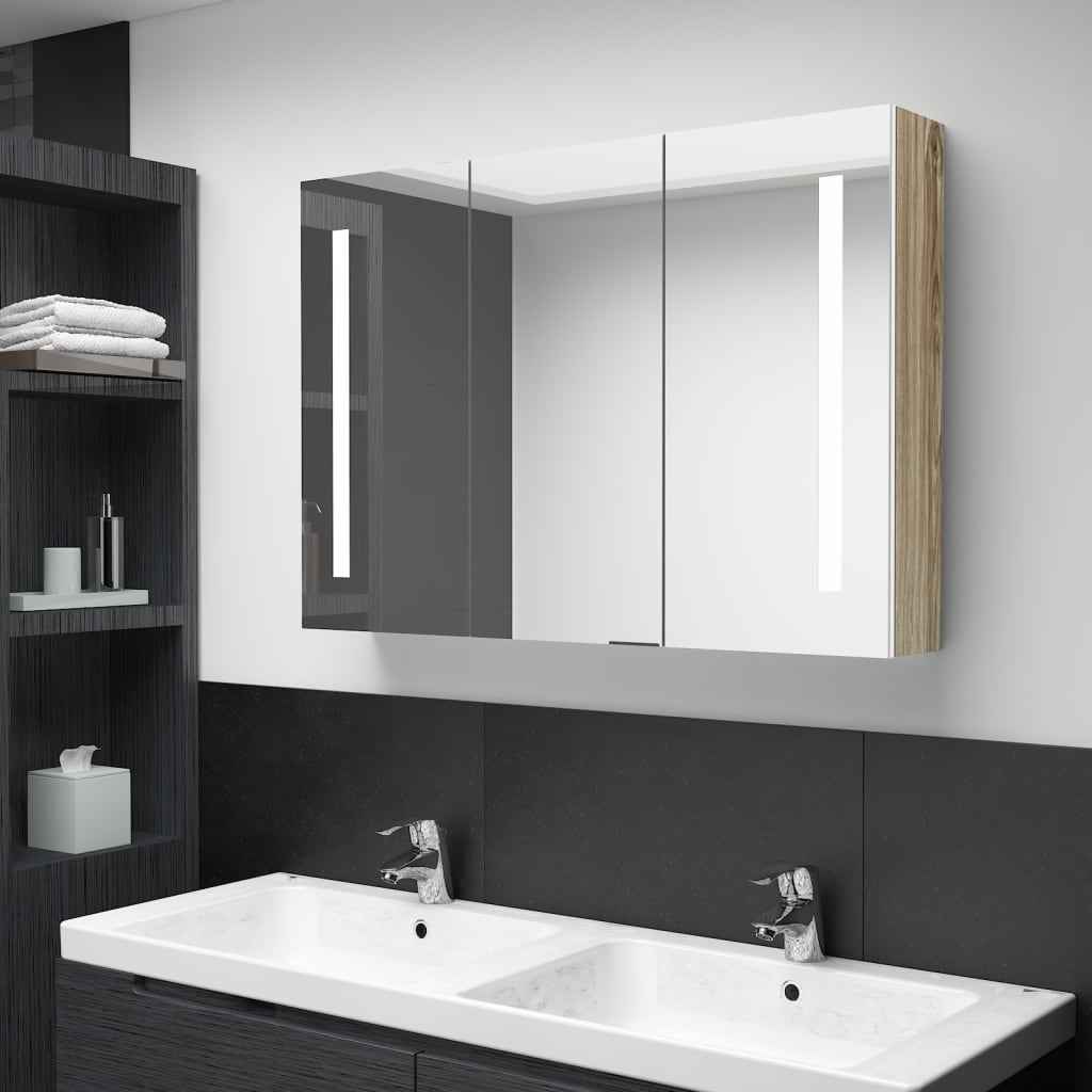 vidaXL Armário espelhado para casa de banho com LED 50x13x70 cm