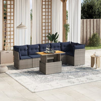 vidaXL 7 pcs conjunto sofás p/ jardim c/ almofadões vime PE cinzento