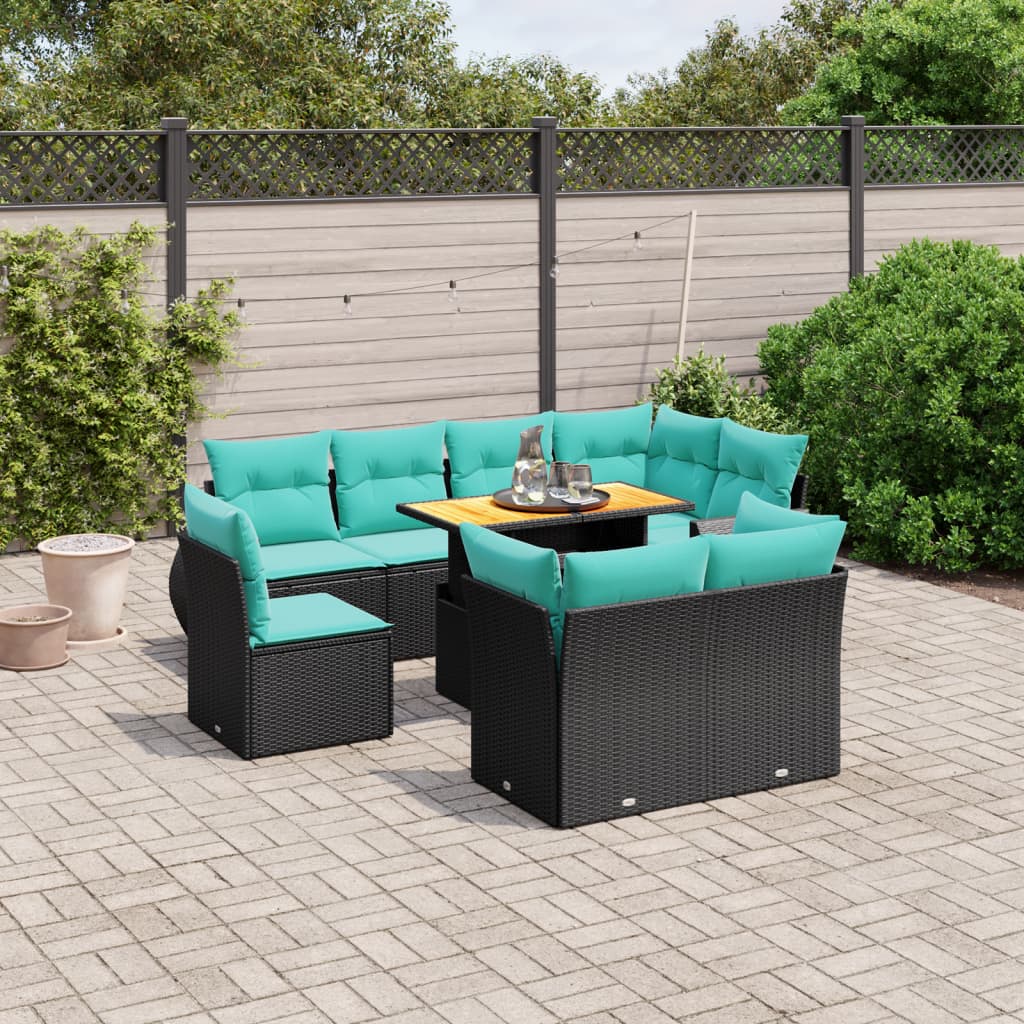 vidaXL 9 pcs conjunto sofás p/ jardim com almofadões vime PE cinzento