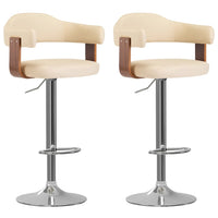 vidaXL Bancos de bar 2 pcs madeira curvada e couro artificial creme