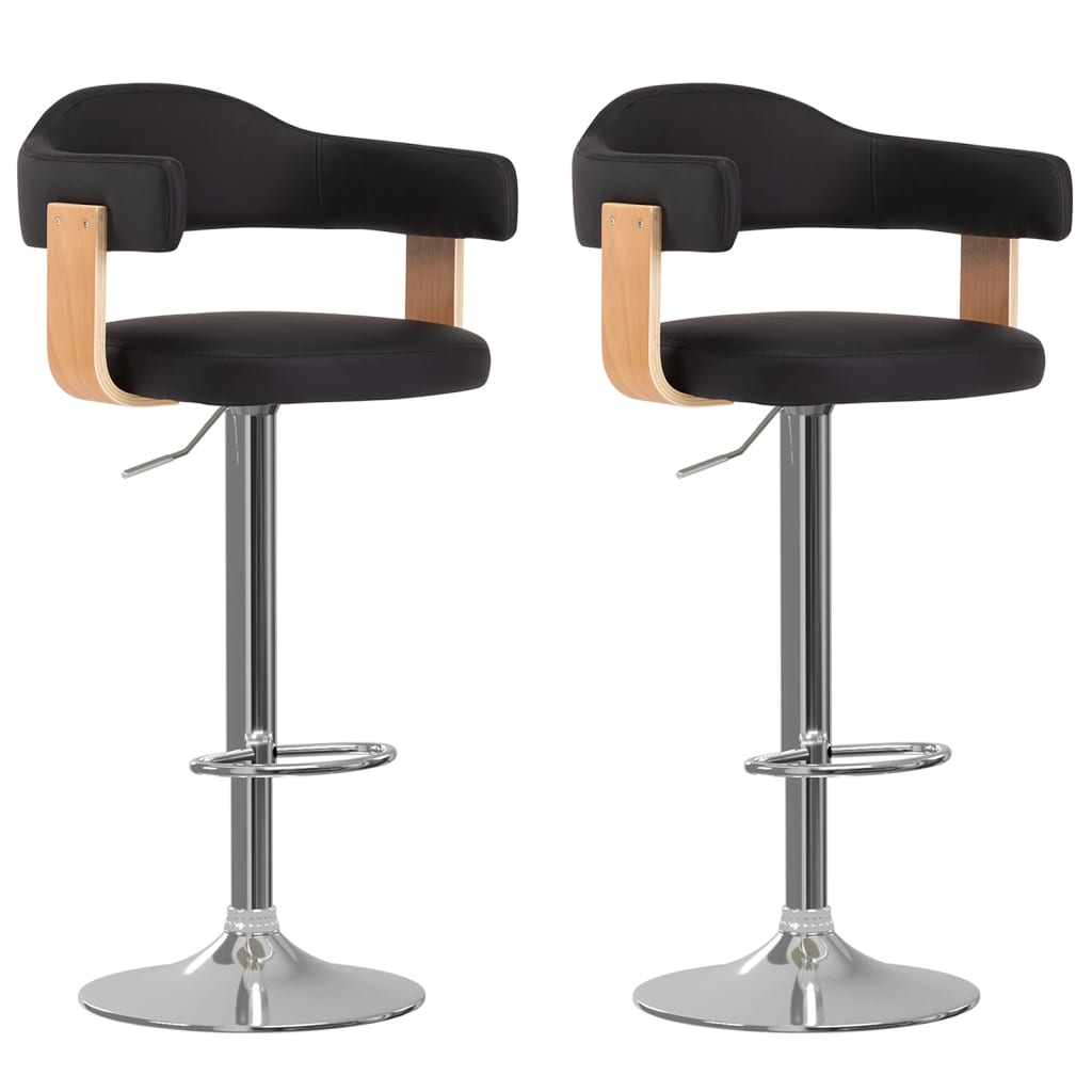 vidaXL Bancos de bar 2 pcs madeira curvada e couro artificial creme