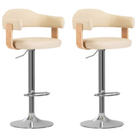 vidaXL Bancos de bar 2 pcs madeira curvada e couro artificial creme