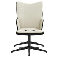 vidaXL Cadeira de descanso com banco PVC e veludo branco nata