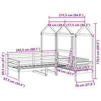 vidaXL Conj. sofá-cama e banco c/ telhado 80x200cm pinho maciço branco