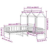 vidaXL Conj. sofá-cama e banco c/ telhado 80x200cm pinho maciço branco