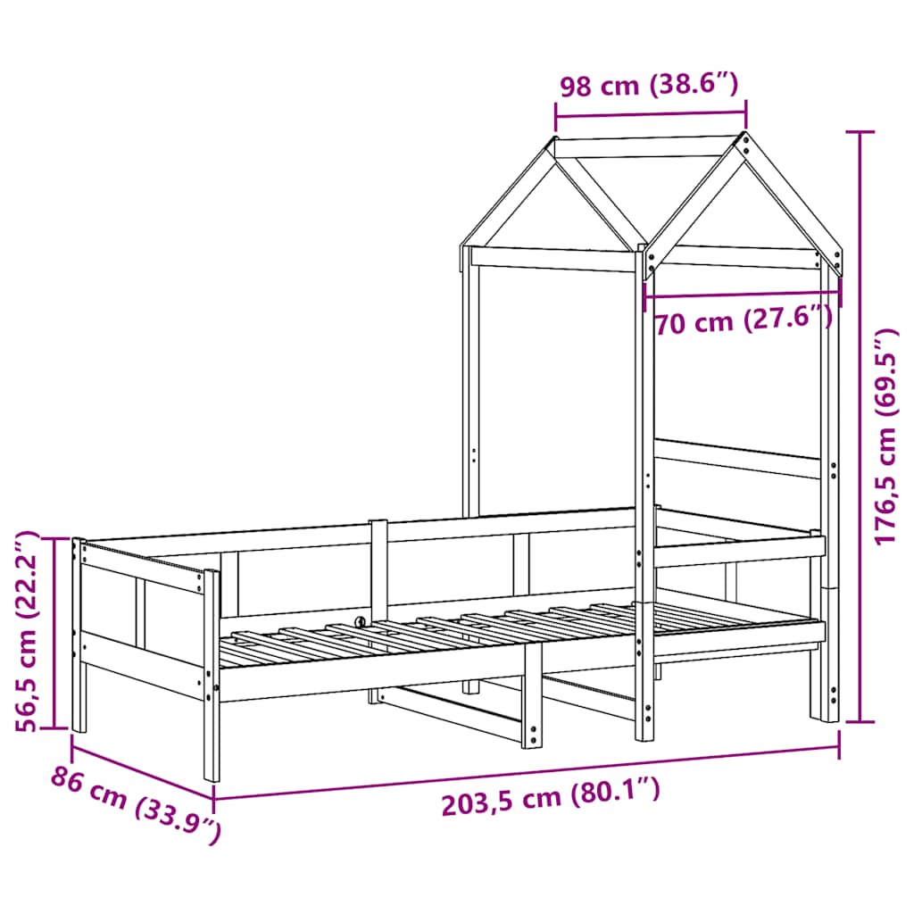 vidaXL Sofá-cama com telhado 80x200 cm madeira de pinho maciça