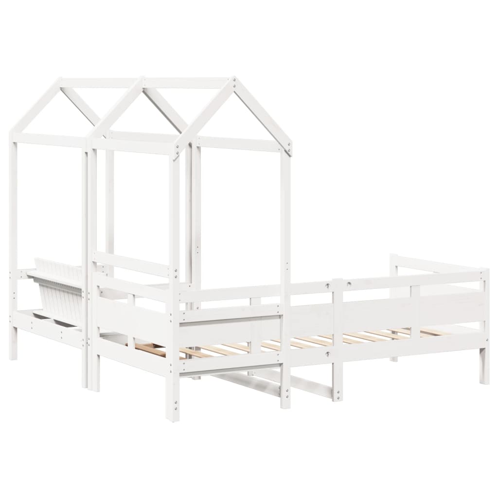 vidaXL Conj. sofá-cama e banco c/ telhado 80x200cm pinho maciço branco