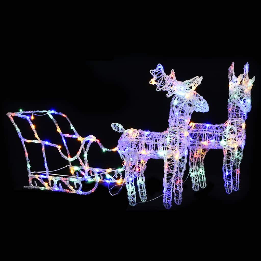 vidaXL Decoração de Natal renas/trenó 160 luzes LED 130 cm acrílico