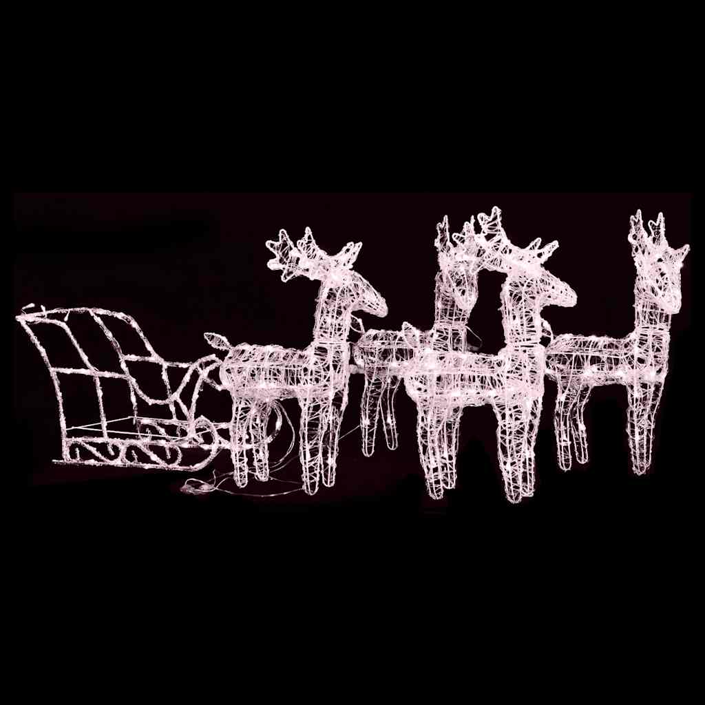 vidaXL Decoração de Natal renas/trenó 160 luzes LED 130 cm acrílico