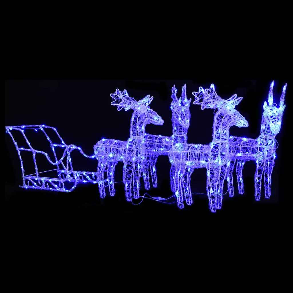 vidaXL Decoração de Natal renas/trenó 160 luzes LED 130 cm acrílico