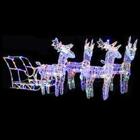 vidaXL Decoração de Natal renas/trenó 160 luzes LED 130 cm acrílico
