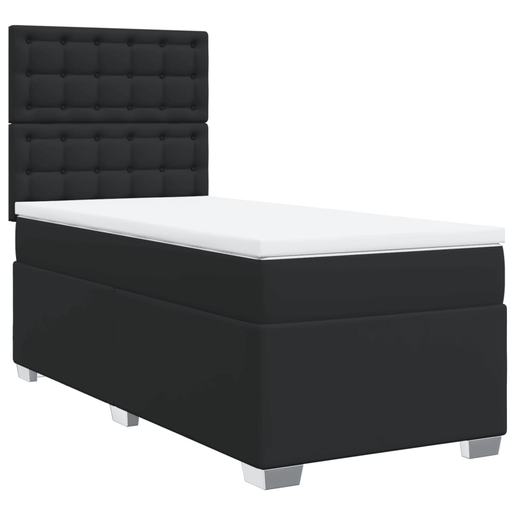 vidaXL Cama box spring com colchão solteiro couro artificial preto