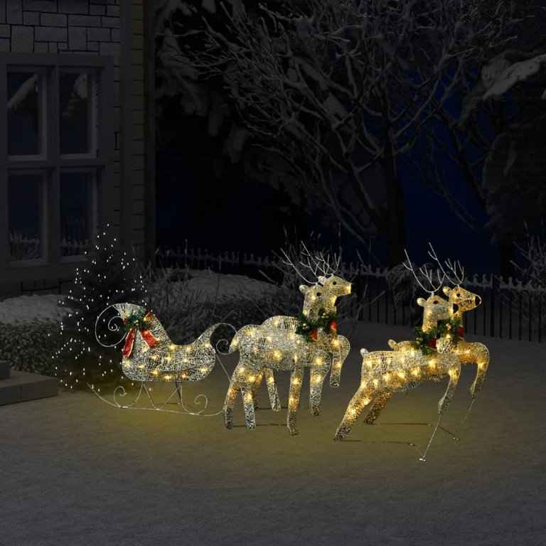 vidaXL Decoração de Natal renas/trenó de exterior 60 luzes LED dourado