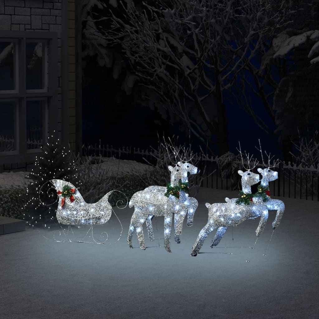 vidaXL Decoração de Natal renas/trenó de exterior 60 luzes LED dourado