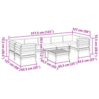 vidaXL 8pcs conj. sofás jardim c/ almofadões pinho maciço castanho mel