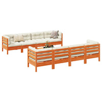 vidaXL 9pcs conj. sofás jardim c/ almofadões pinho maciço castanho mel