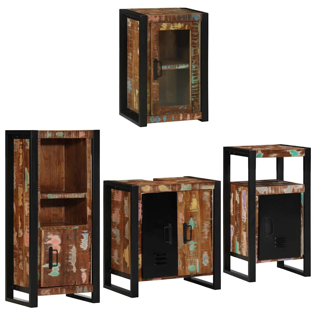 vidaXL Conjunto de Móveis para Banheiro com prateleira com porta 4 pcs