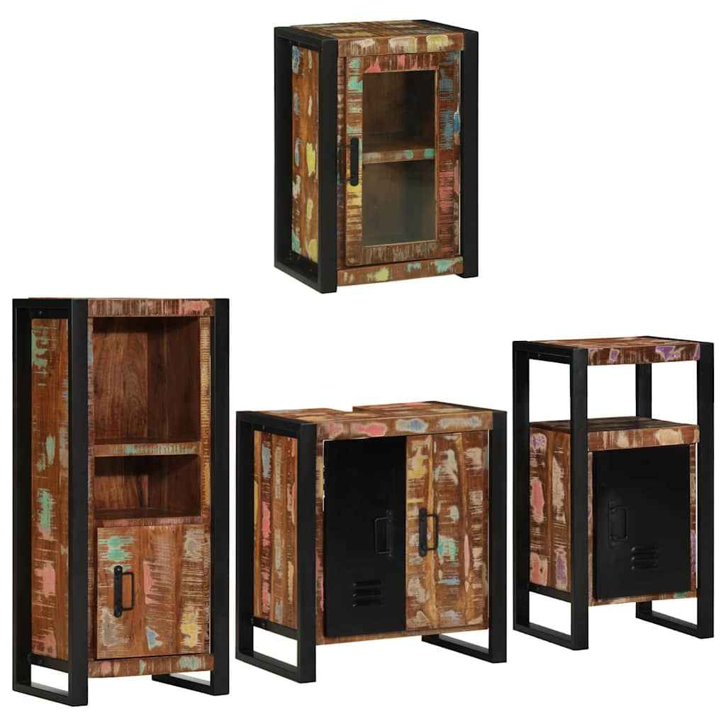 vidaXL Conjunto de Móveis para Banheiro com prateleira com porta 4 pcs