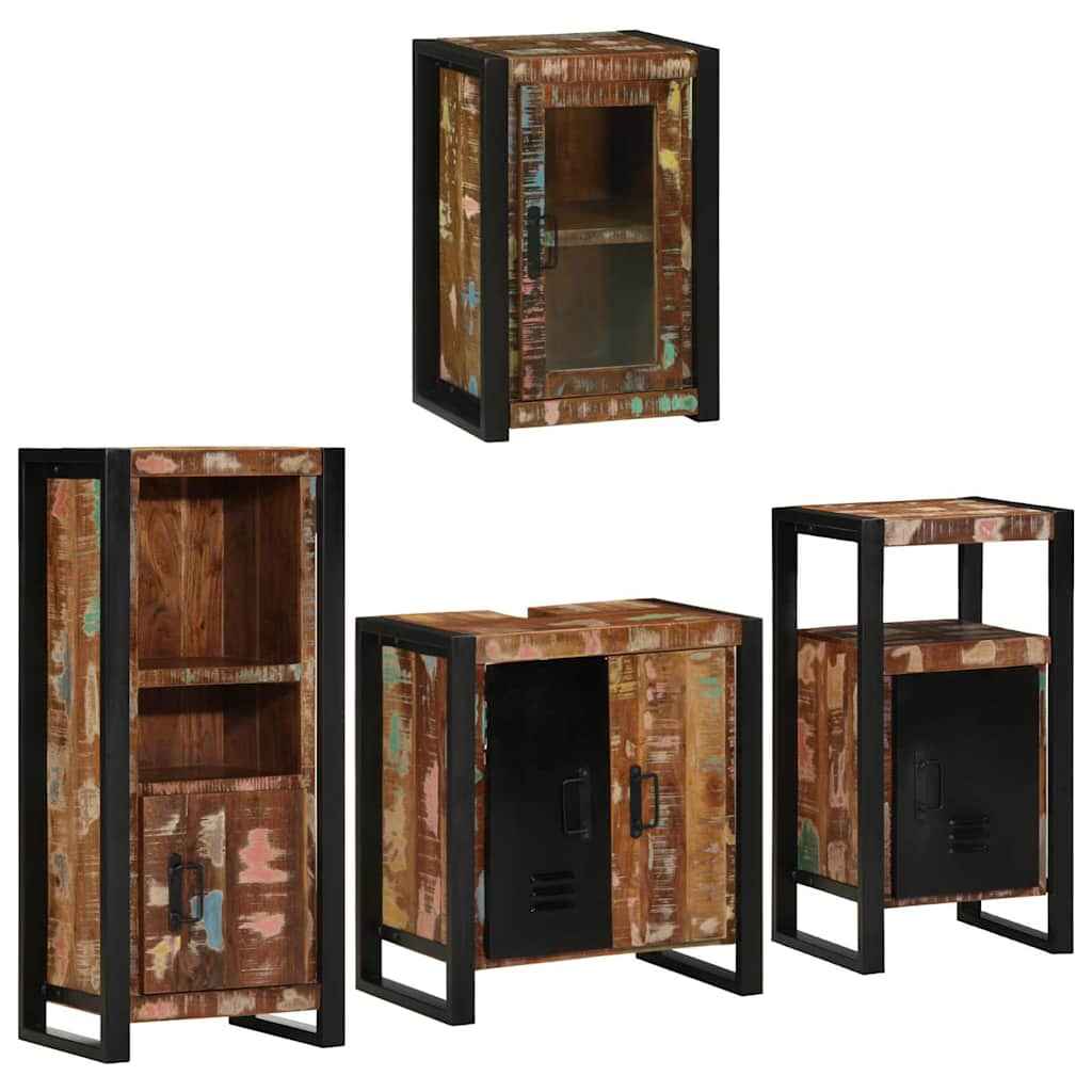 vidaXL Conjunto de Móveis para Banheiro com prateleira com porta 4 pcs