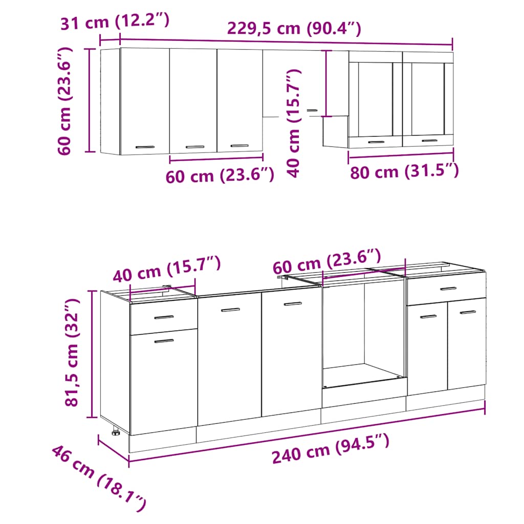 vidaXL Conjunto móveis de cozinha “Lyon” 8 pcs carvalho sonoma