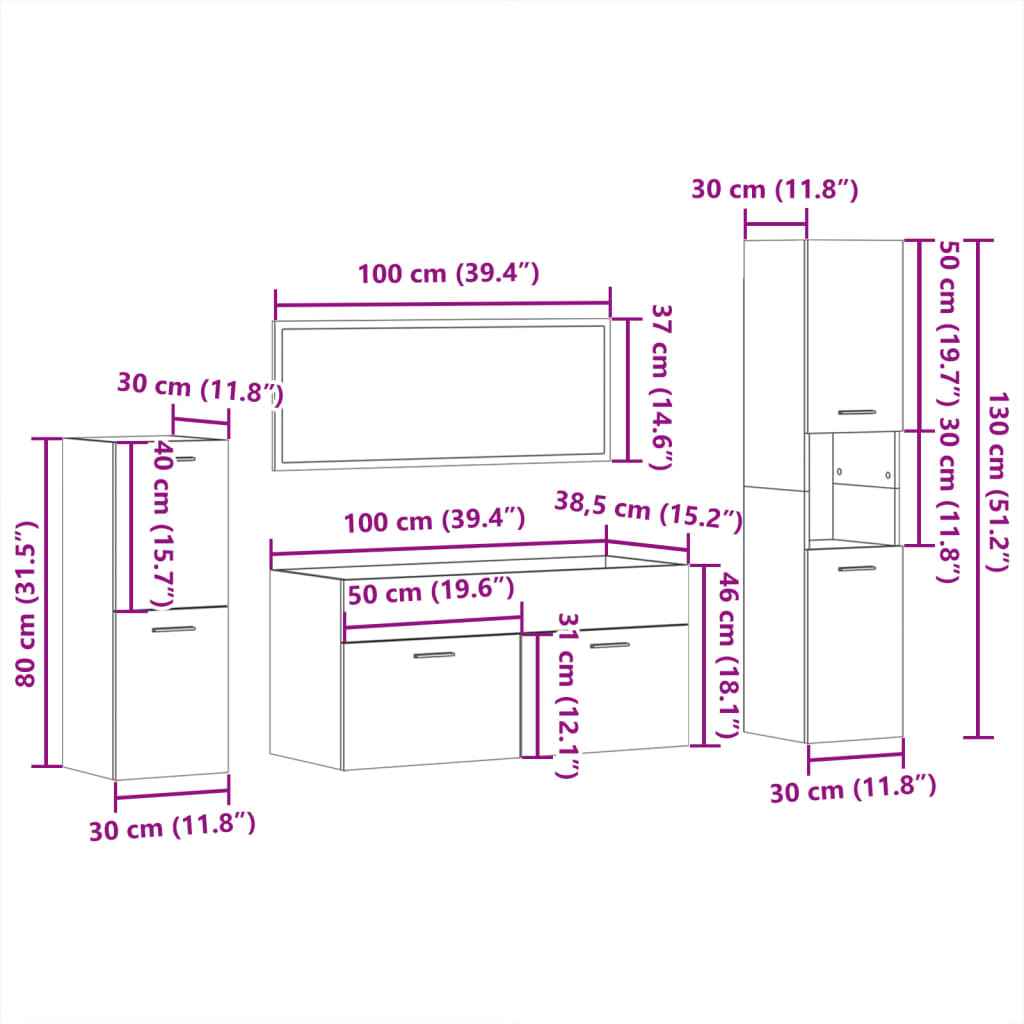 vidaXL 4 pcs conjunto móveis casa de banho derivados de madeira branco