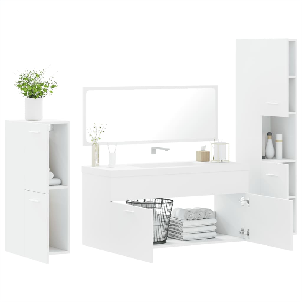 vidaXL 4 pcs conjunto móveis casa de banho derivados de madeira branco