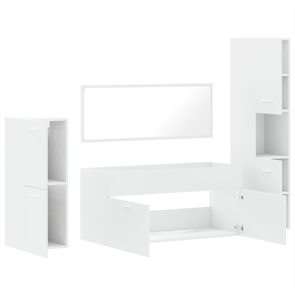 vidaXL 4 pcs conjunto móveis casa de banho derivados de madeira branco