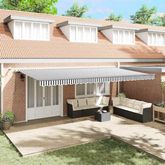 vidaXL Toldo autom. LED e sensor de vento 400x300 cm azul e branco