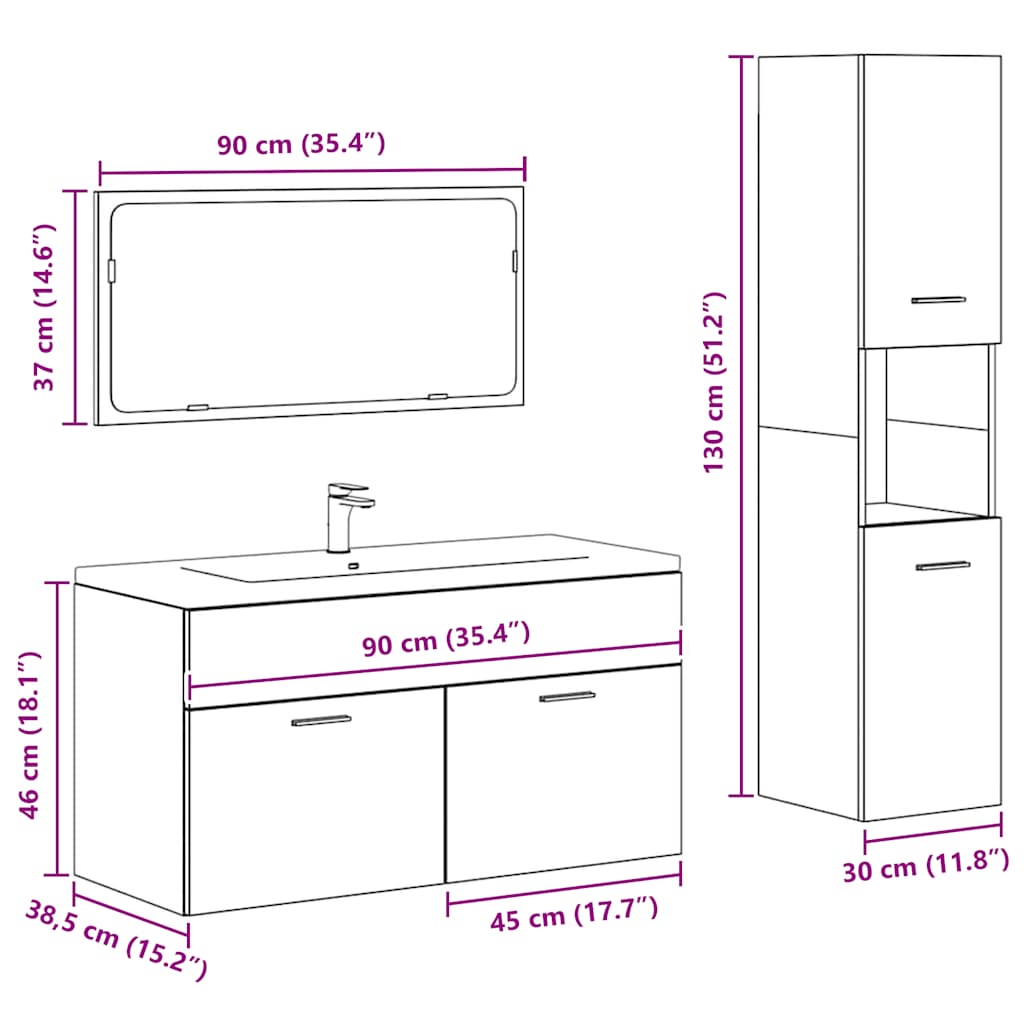 vidaXL 3 pcs conj. móveis casa banho derivados madeira cinza cimento
